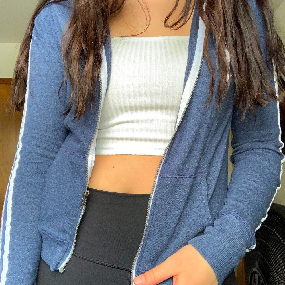 Blue Striped Zip Up Jacket with Hood